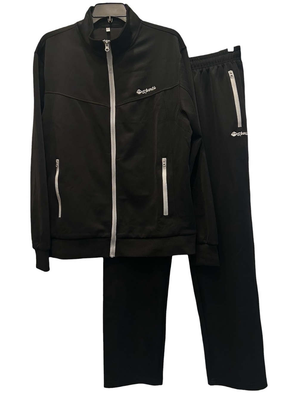 OutdoorSports Black 2 Piece Track Suit Set with Full Zip Jacket & Pants Size M